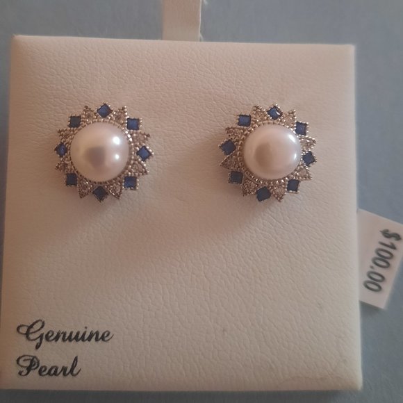 Sterling Silver Pearl Spinel CZ studs - Picture 1 of 3